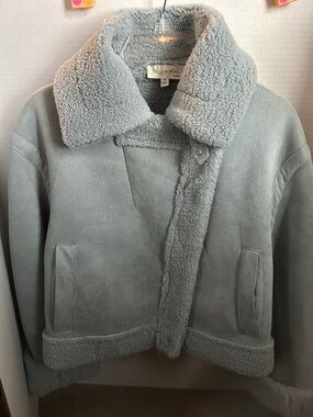 Light Gray/Blue Faux Shearling Aviator Coat